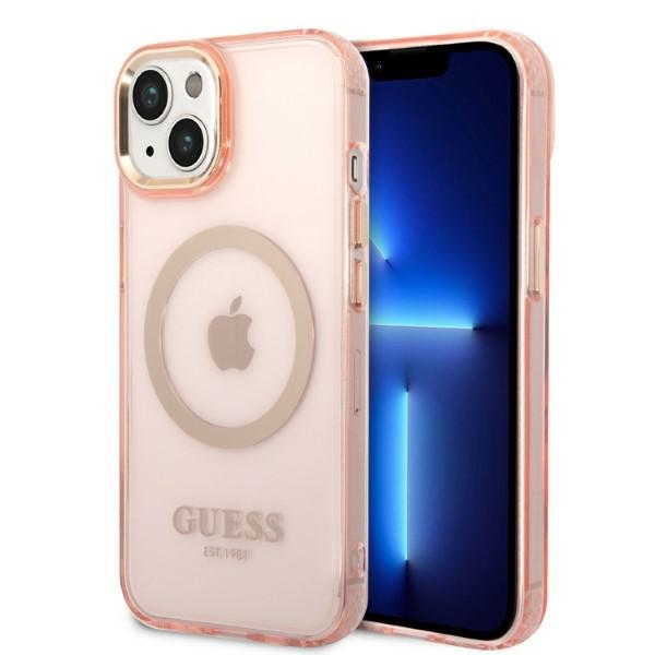 Guess MagSafe dėklas iPhone 14 6,1″ – rožinio aukso