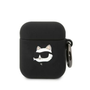 Karl Lagerfeld silikoninis dėklas AirPods 1/2 – juodas