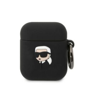 Karl Lagerfeld silikoninis dėklas AirPods 1/2 – juodas