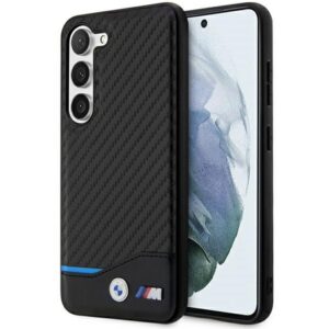 BMW Leather Carbon dėklas Samsung Galaxy S23+ – juodas