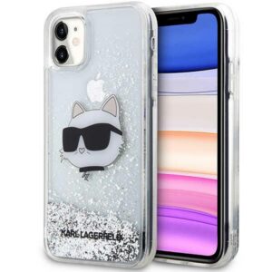 Karl Lagerfeld blizgučių dėklas iPhone 11/XR – sidabrinis