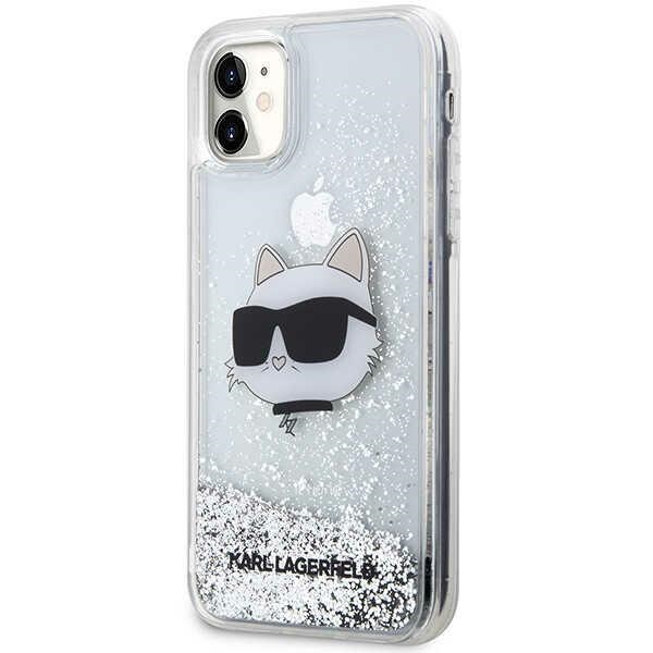 Karl Lagerfeld blizgučių dėklas iPhone 11/XR – sidabrinis
