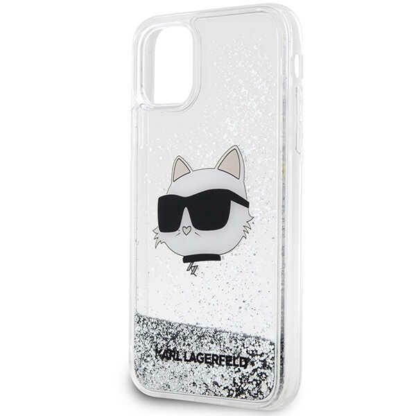 Karl Lagerfeld blizgučių dėklas iPhone 11/XR – sidabrinis