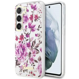 Guess dėklas Samsung Galaxy S23+ – baltas, Flower