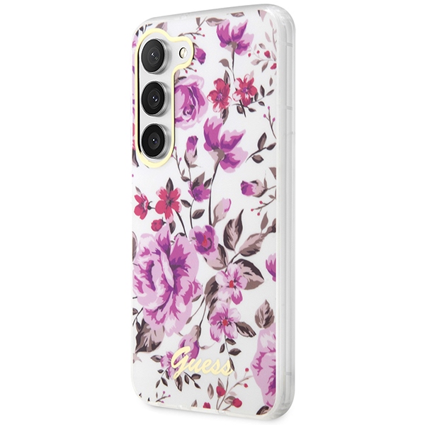 Guess dėklas Samsung Galaxy S23+ – baltas, Flower
