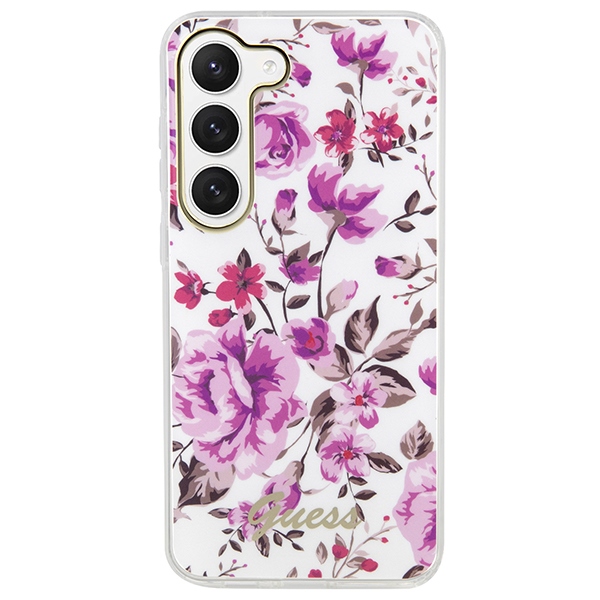 Guess dėklas Samsung Galaxy S23+ – baltas, Flower