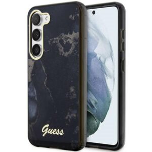 Guess dėklas Samsung Galaxy S23 – Golden Marble, juodas