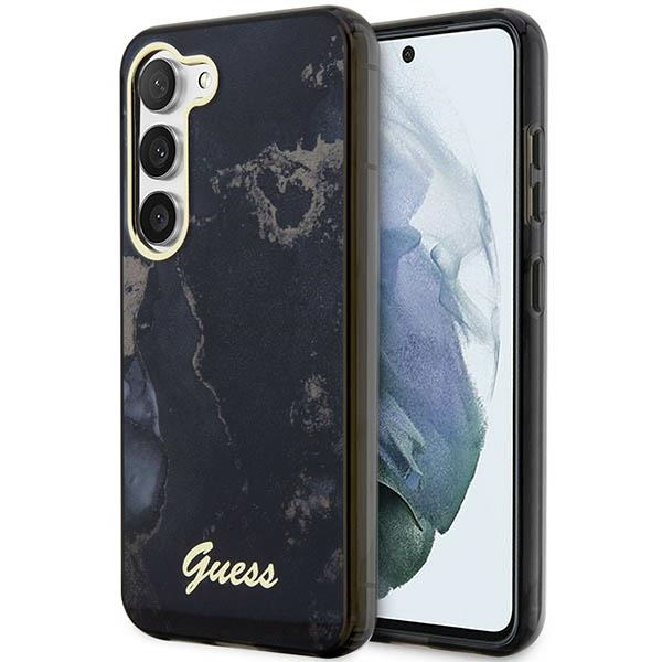 Guess dėklas Samsung Galaxy S23 – Golden Marble, juodas