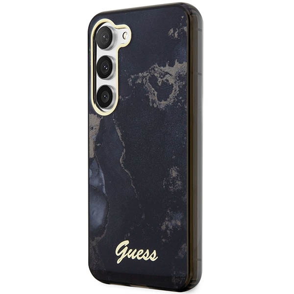 Guess dėklas Samsung Galaxy S23 – Golden Marble, juodas