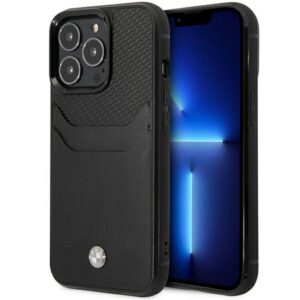 BMW odinis dėklas su kortelių kišenėmis iPhone 14 Pro Max – juodas