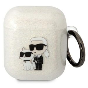 Karl Lagerfeld blizgantis dėklas AirPods 1/2 – skaidrus