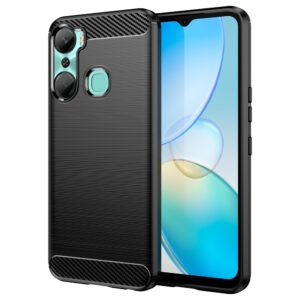 Carbon Case Infinix Hot 12 Pro lankstus silikoninis anglies dangtelis juodas