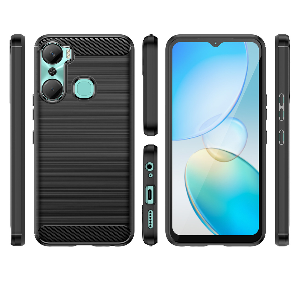 Carbon Case Infinix Hot 12 Pro lankstus silikoninis anglies dangtelis juodas