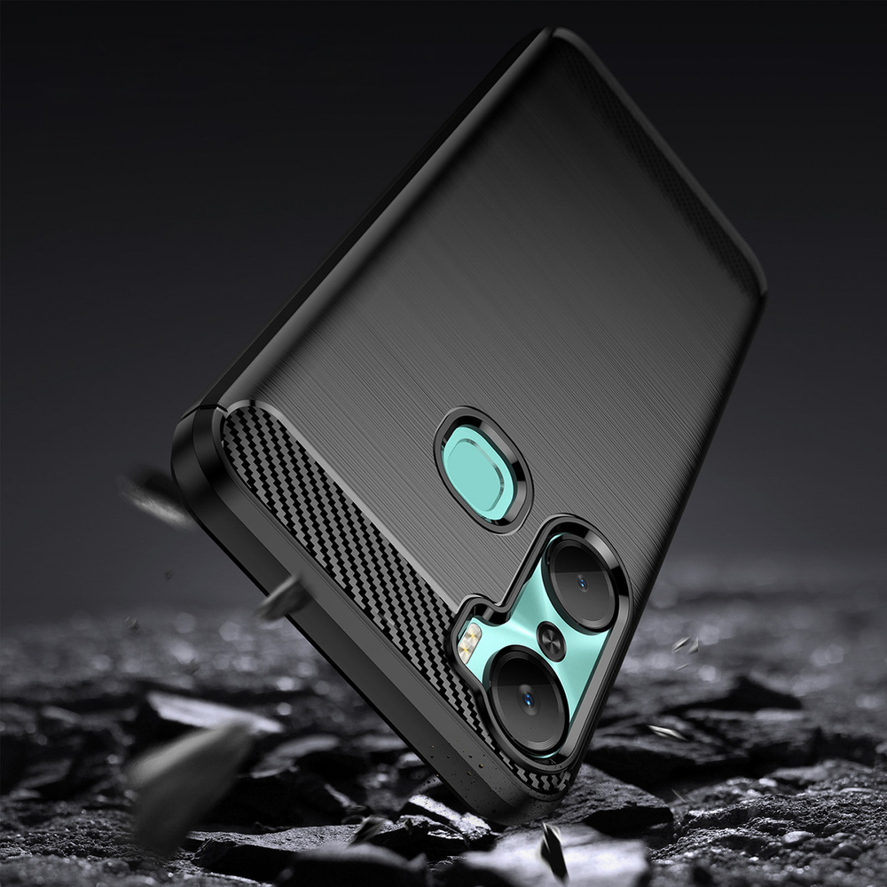 Carbon Case Infinix Hot 12 Pro lankstus silikoninis anglies dangtelis juodas