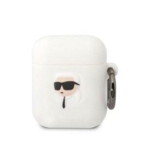 Karl Lagerfeld silikoninis AirPods 1/2 dėklas – baltas