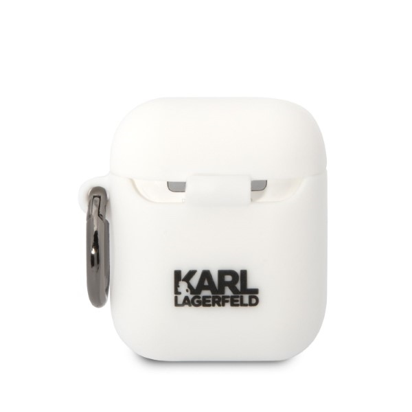 Karl Lagerfeld silikoninis AirPods 1/2 dėklas – baltas