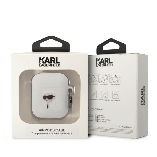 Karl Lagerfeld silikoninis AirPods 1/2 dėklas – baltas