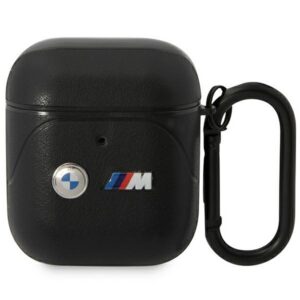 BMW Leather Curved Line dėklas AirPods 1/2 – juodas
