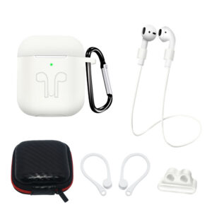 AirPods 1/2 silikoninių dėklų rinkinys su karabinu – baltas