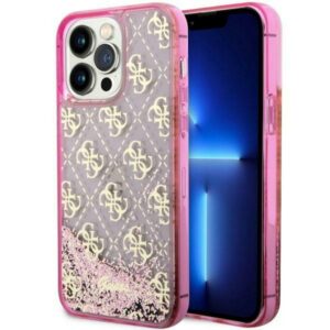 Guess blizgus dėklas iPhone 14 Pro – rožinis