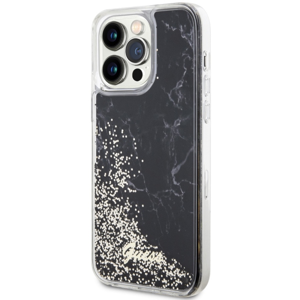 Guess Liquid Glitter Marble dėklas iPhone 14 Pro Max – juodas