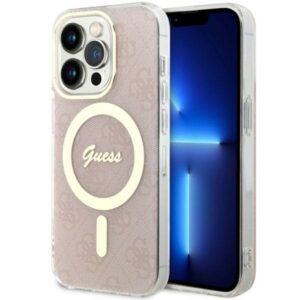 Guess 4G MagSafe dėklas iPhone 14 Pro – rožinis