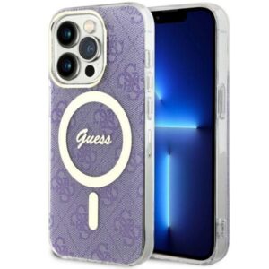 Guess 4G MagSafe dėklas iPhone 14 Pro – violetinis