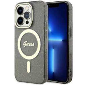 Guess MagSafe dėklas iPhone 14 Pro – juodas, blizgus