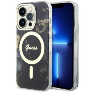 Guess MagSafe dėklas iPhone 14 Pro – juodas marmuras
