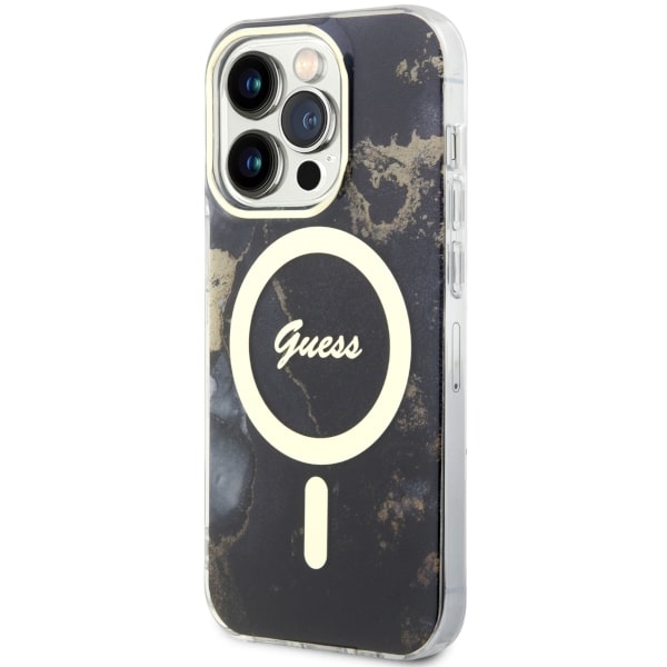 Guess MagSafe dėklas iPhone 14 Pro – juodas marmuras