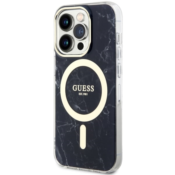 Guess MagSafe dėklas iPhone 14 Pro – juodas marmuras