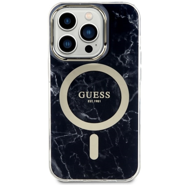 Guess MagSafe dėklas iPhone 14 Pro – juodas marmuras