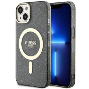 Guess MagSafe dėklas iPhone 14 – juodas, blizgus
