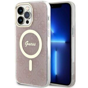 Guess 4G MagSafe dėklas iPhone 14 Pro Max – rožinis