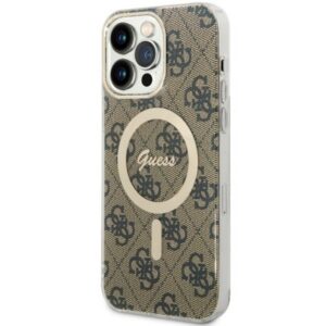Guess 4G MagSafe dėklas iPhone 14 Pro Max – rudas