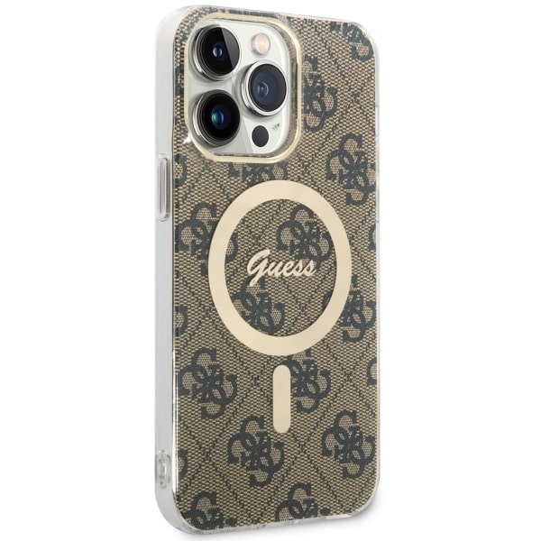 Guess 4G MagSafe dėklas iPhone 14 Pro Max – rudas