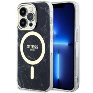 Guess Marble MagSafe dėklas iPhone 14 Pro Max – juodas