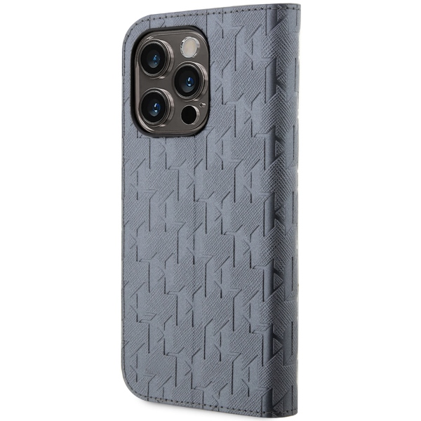 Karl Lagerfeld atverčiamas dėklas iPhone 14 Pro Max – sidabrinis