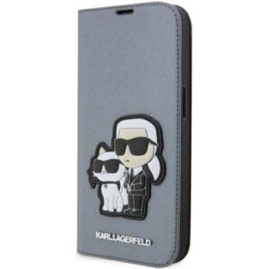 Karl Lagerfeld atverčiamas dėklas iPhone 14 Pro Max – sidabrinis