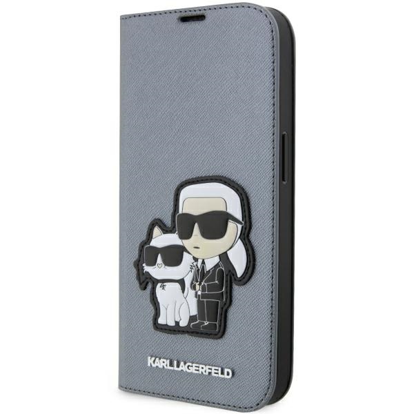 Karl Lagerfeld atverčiamas dėklas iPhone 14 Pro Max – sidabrinis
