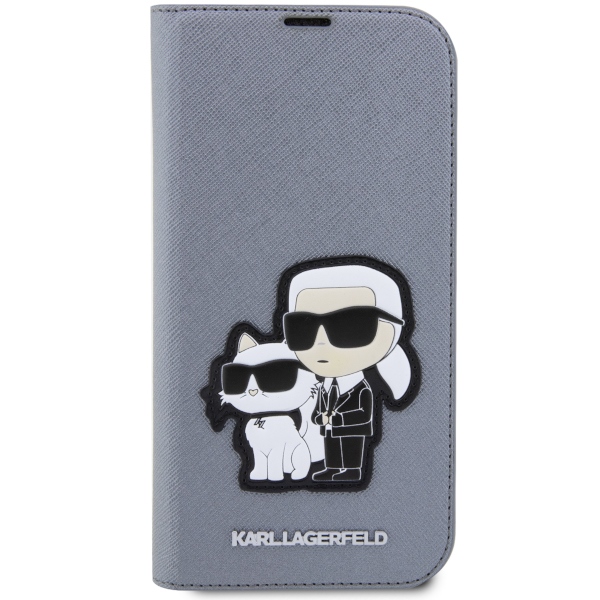 Karl Lagerfeld atverčiamas dėklas iPhone 14 Pro Max – sidabrinis