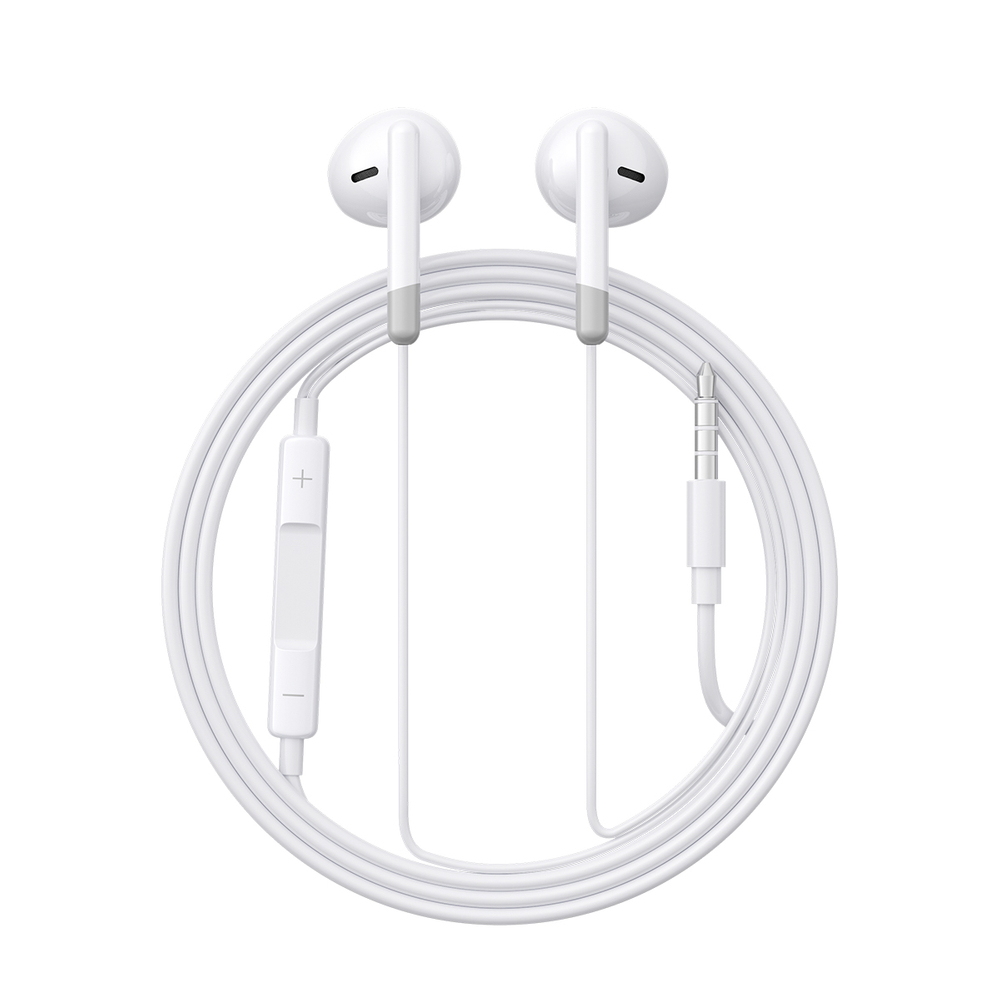 Joyroom JR-EW01 į ausis įdedamos laidinės mini lizdo ausinės su nuotolinio valdymo pulteliu – baltos spalvos