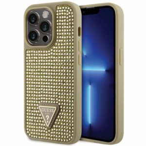 Guess Rhinestone Triangle dėklas iPhone 14 Pro – auksinis
