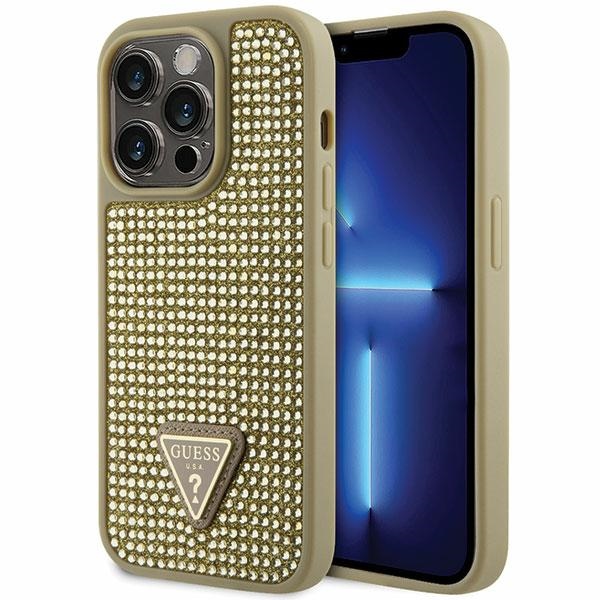 Guess Rhinestone Triangle dėklas iPhone 14 Pro – auksinis