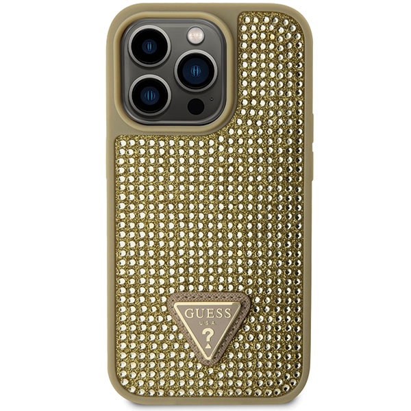 Guess Rhinestone Triangle dėklas iPhone 14 Pro – auksinis