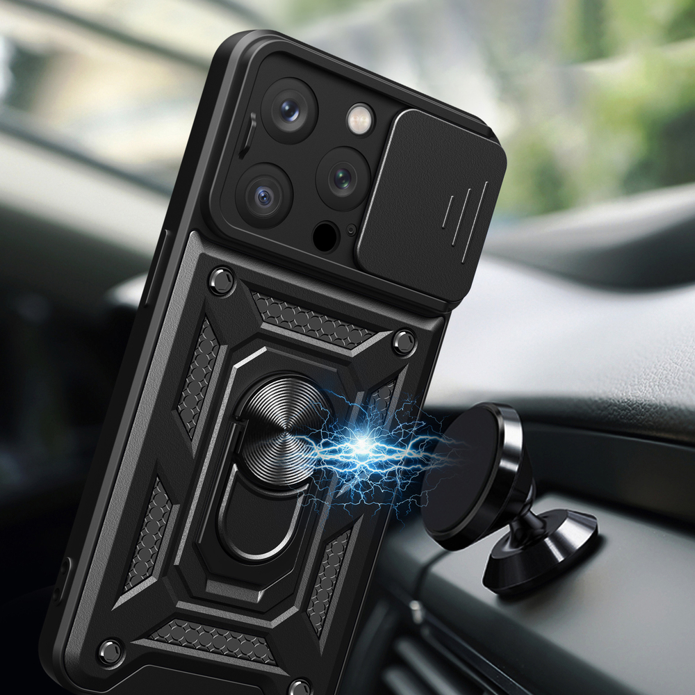 Šarvuotas dėklas iPhone 15 Pro su kameros dangteliu – mėlynas