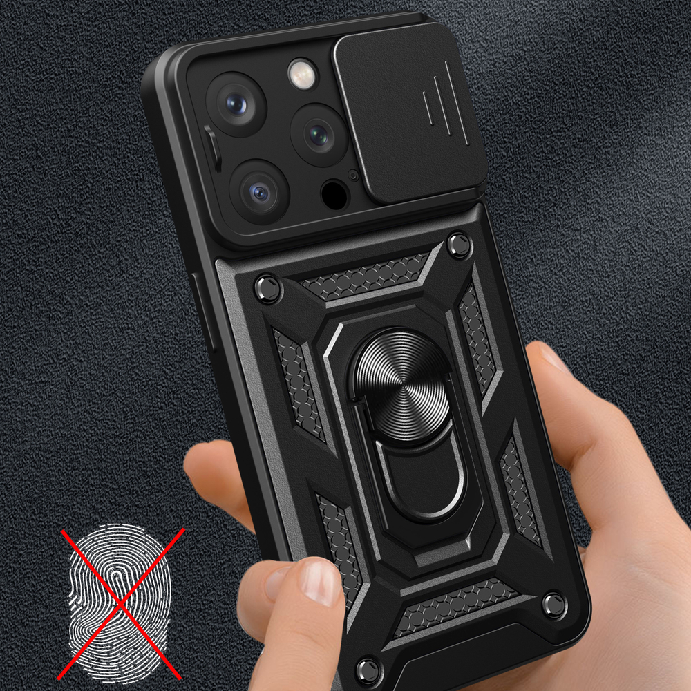 Šarvuotas dėklas iPhone 15 Pro su kameros dangteliu – mėlynas