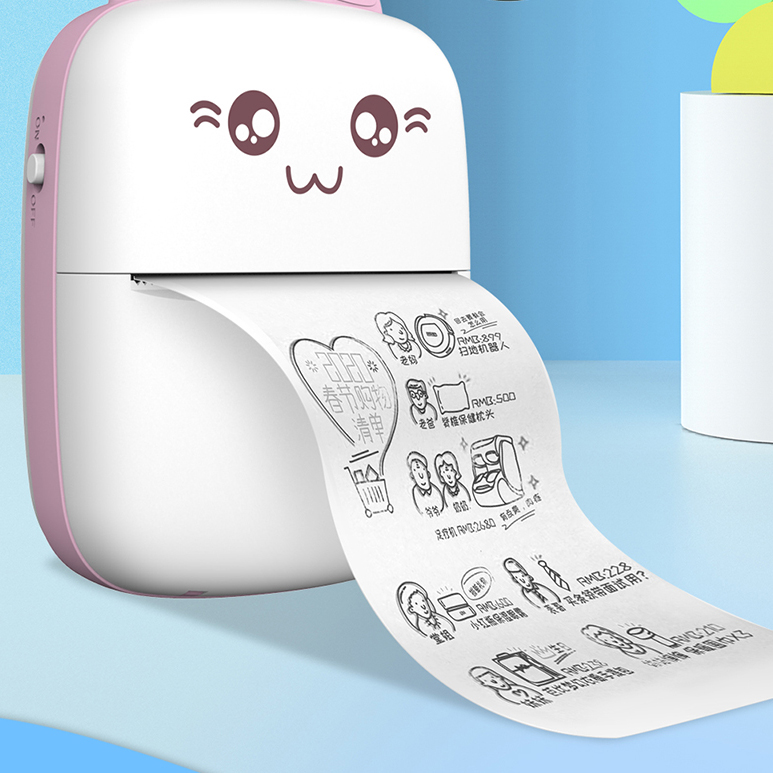 HURC9 Bluetooth terminis spausdintuvas Mini Kitty su programa - rožinis