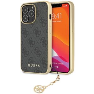 Guess 4G Charm dėklas iPhone 14 Pro – pilkas