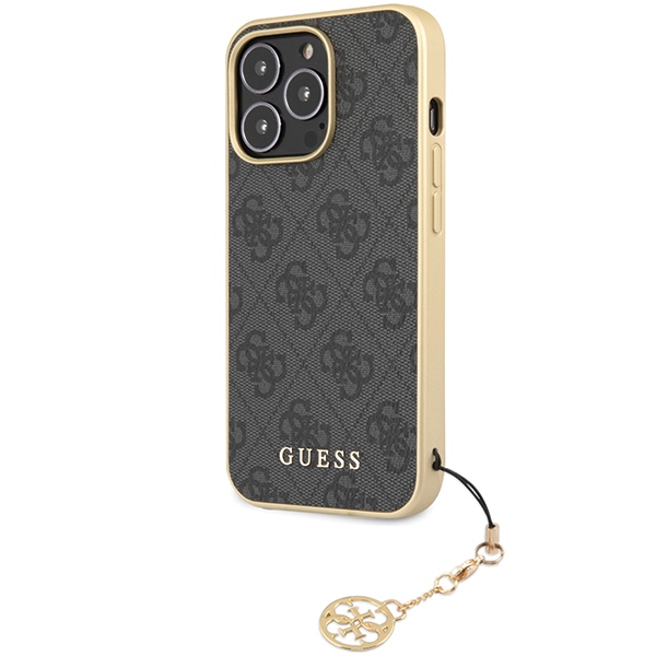 Guess 4G Charm dėklas iPhone 14 Pro – pilkas
